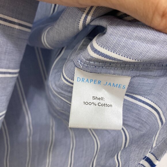 Draper James size 14 Blue Gray Striped Preppy Puff Sleeve Blouse Office Work - Picture 7 of 10